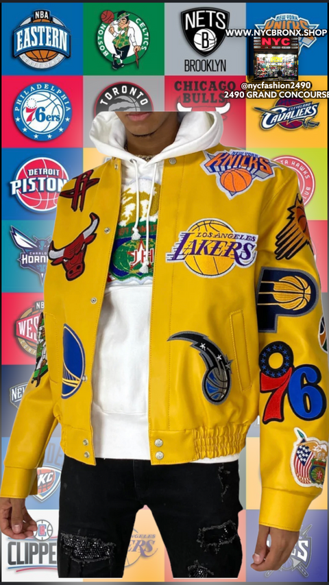 NBA COLLAGE VEGAN LEATHER JACKET