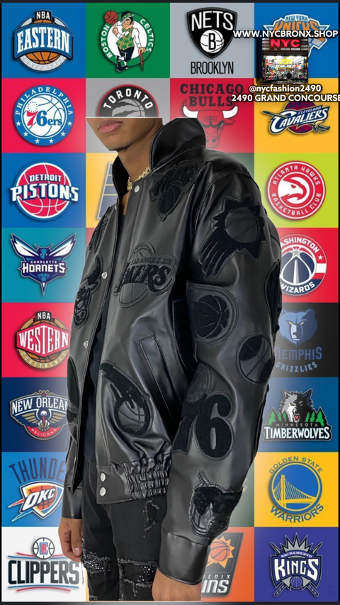 NBA COLLAGE VEGAN LEATHER JACKET