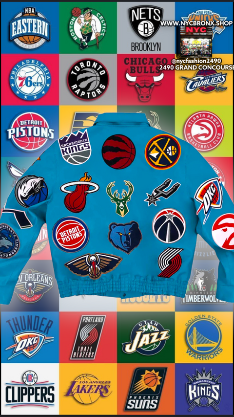 NBA COLLAGE VEGAN LEATHER JACKET