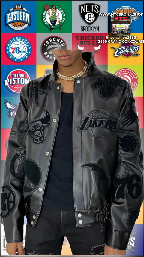 NBA COLLAGE VEGAN LEATHER JACKET