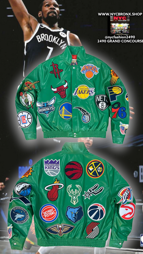 NBA COLLAGE VEGAN LEATHER JACKET