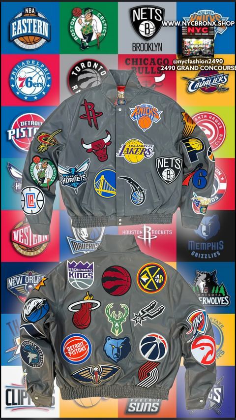 NBA COLLAGE VEGAN LEATHER JACKET
