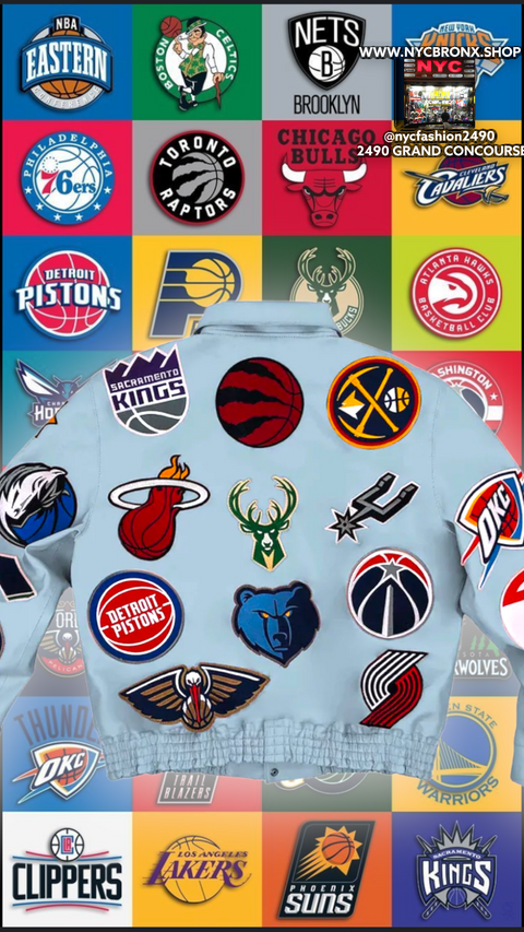 NBA COLLAGE VEGAN LEATHER JACKET