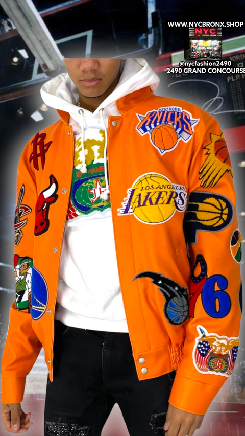 NBA COLLAGE VEGAN LEATHER JACKET