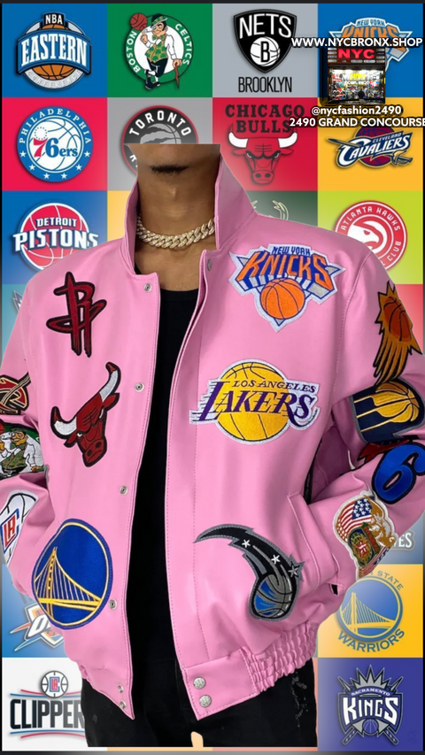 NBA COLLAGE VEGAN LEATHER JACKET