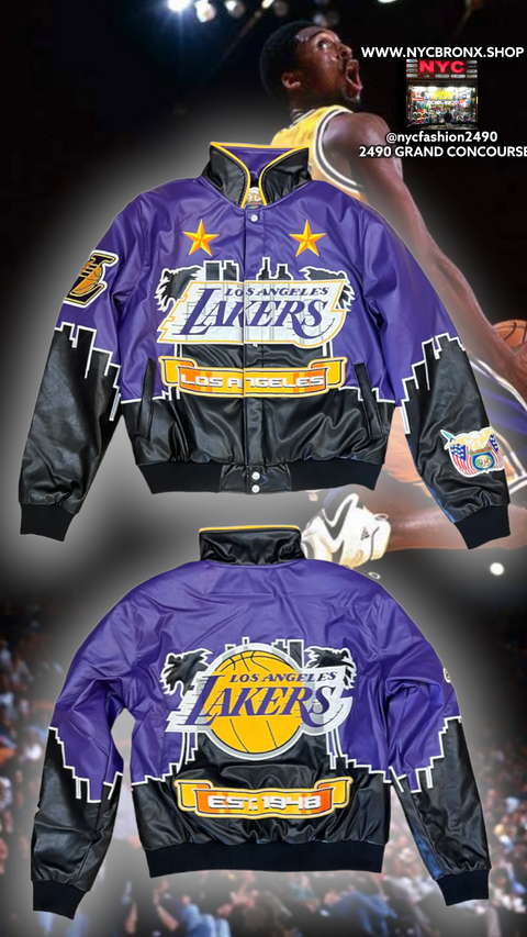 LA LAKERS SKYLINE VEGAN LEATHER JACKET