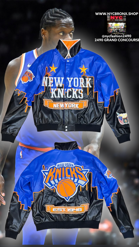 NY KNICKS SKYLINE VEGAN LEATHER JACKET