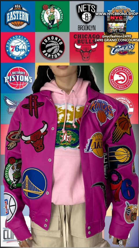 NBA COLLAGE VEGAN LEATHER JACKET
