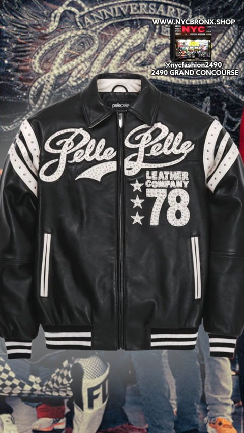 Pelle Pelle Encrusted Varsity Black Plush Jacket