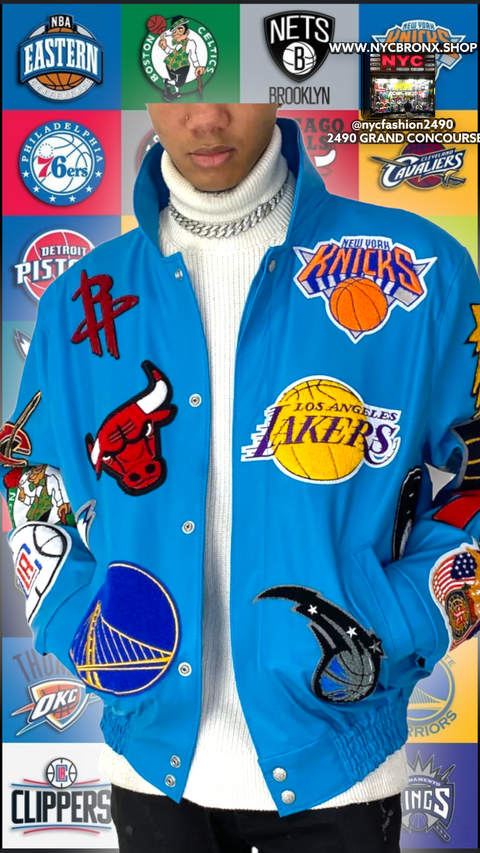 NBA COLLAGE VEGAN LEATHER JACKET