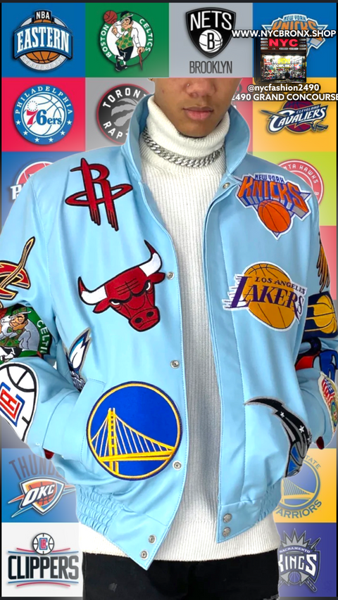 NBA COLLAGE VEGAN LEATHER JACKET