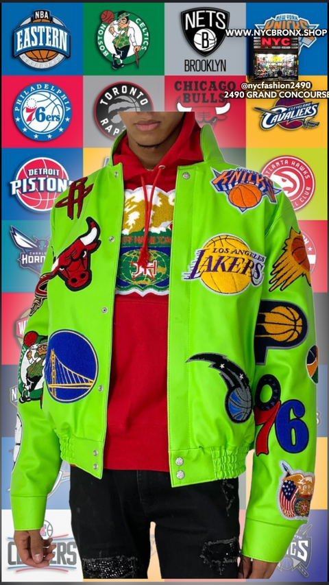 NBA COLLAGE VEGAN LEATHER JACKET