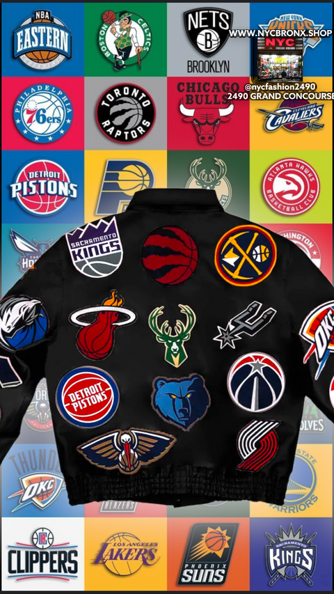 NBA COLLAGE VEGAN LEATHER JACKET