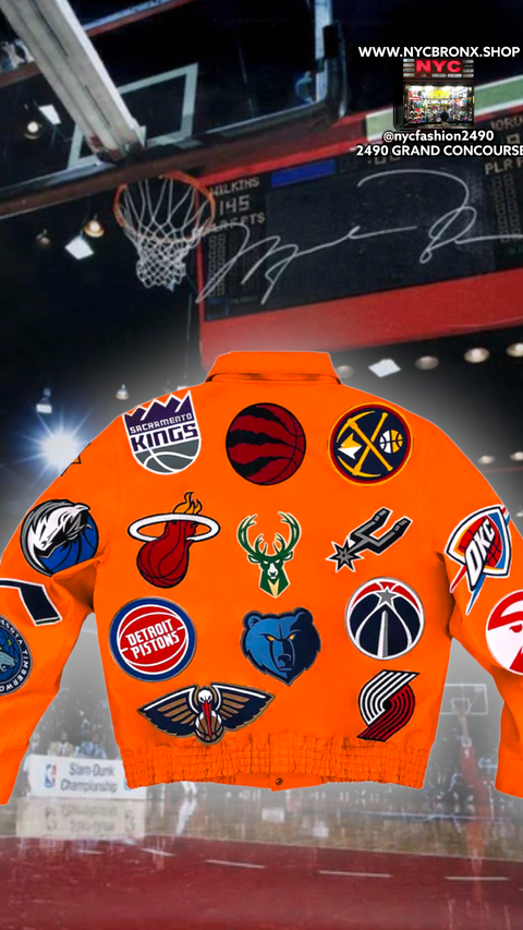 NBA COLLAGE VEGAN LEATHER JACKET