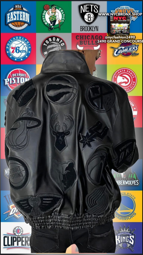 NBA COLLAGE VEGAN LEATHER JACKET
