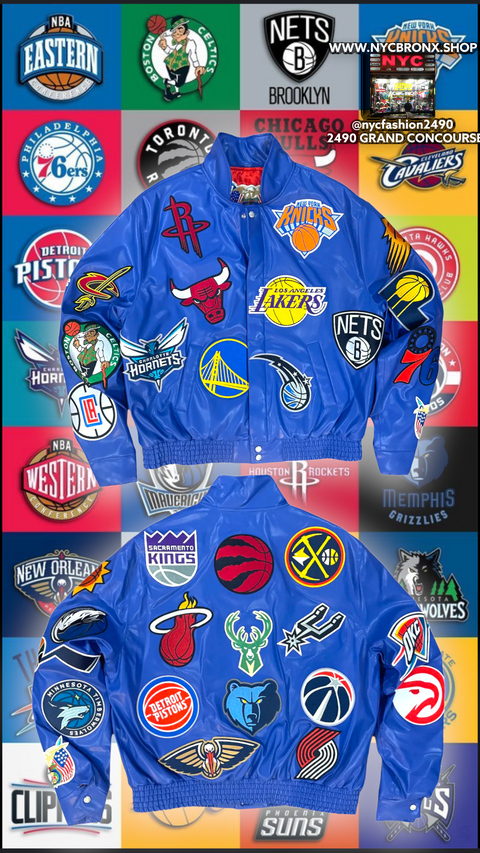 NBA COLLAGE VEGAN LEATHER JACKET