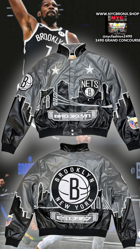 BROOKLYN NETS SKYLINE VEGAN LEATHER JACKET