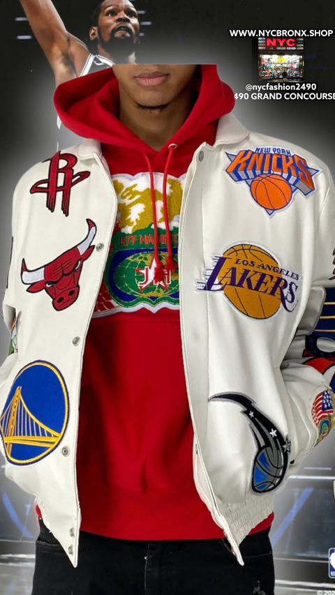 NBA COLLAGE VEGAN LEATHER JACKET