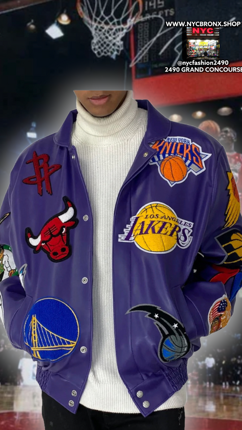 NBA COLLAGE VEGAN LEATHER JACKET