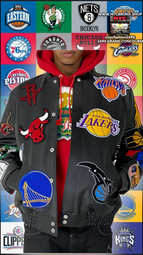 NBA COLLAGE VEGAN LEATHER JACKET