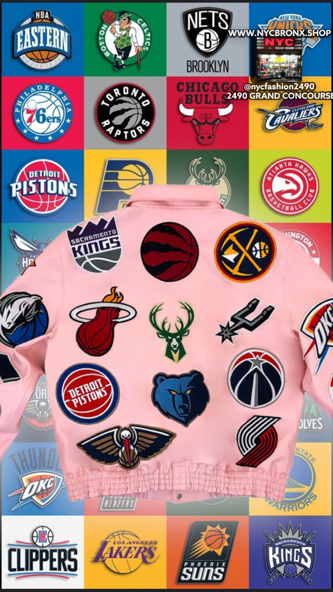 NBA COLLAGE VEGAN LEATHER JACKET