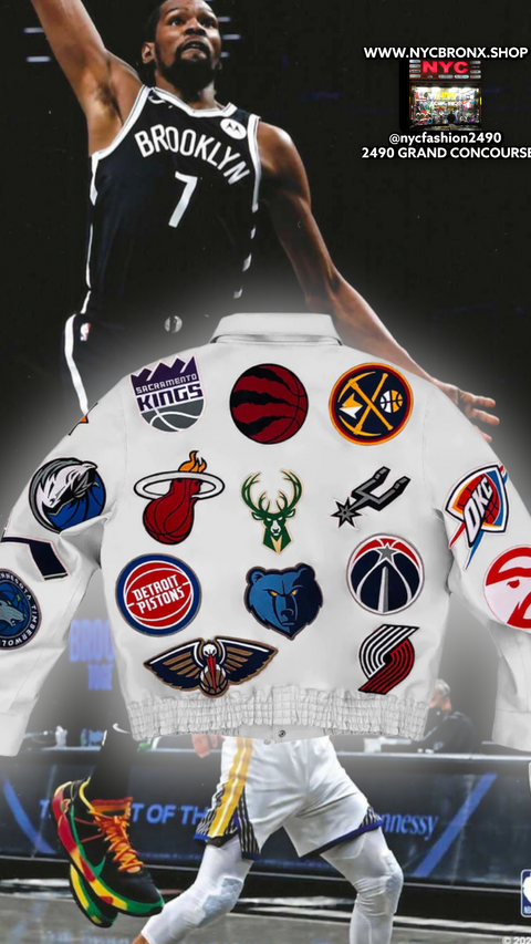 NBA COLLAGE VEGAN LEATHER JACKET